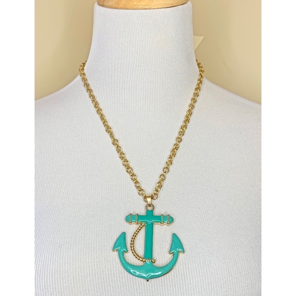 Nautical Anchor Aqua/Gold Tone Pendant Necklace - Picture 2 of 5